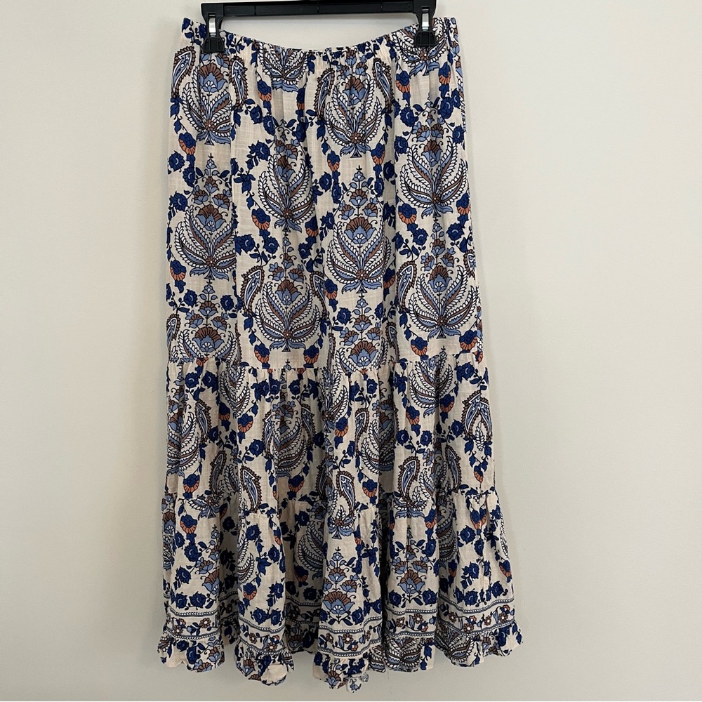 Lucky boho tiered linen maxi skirt M